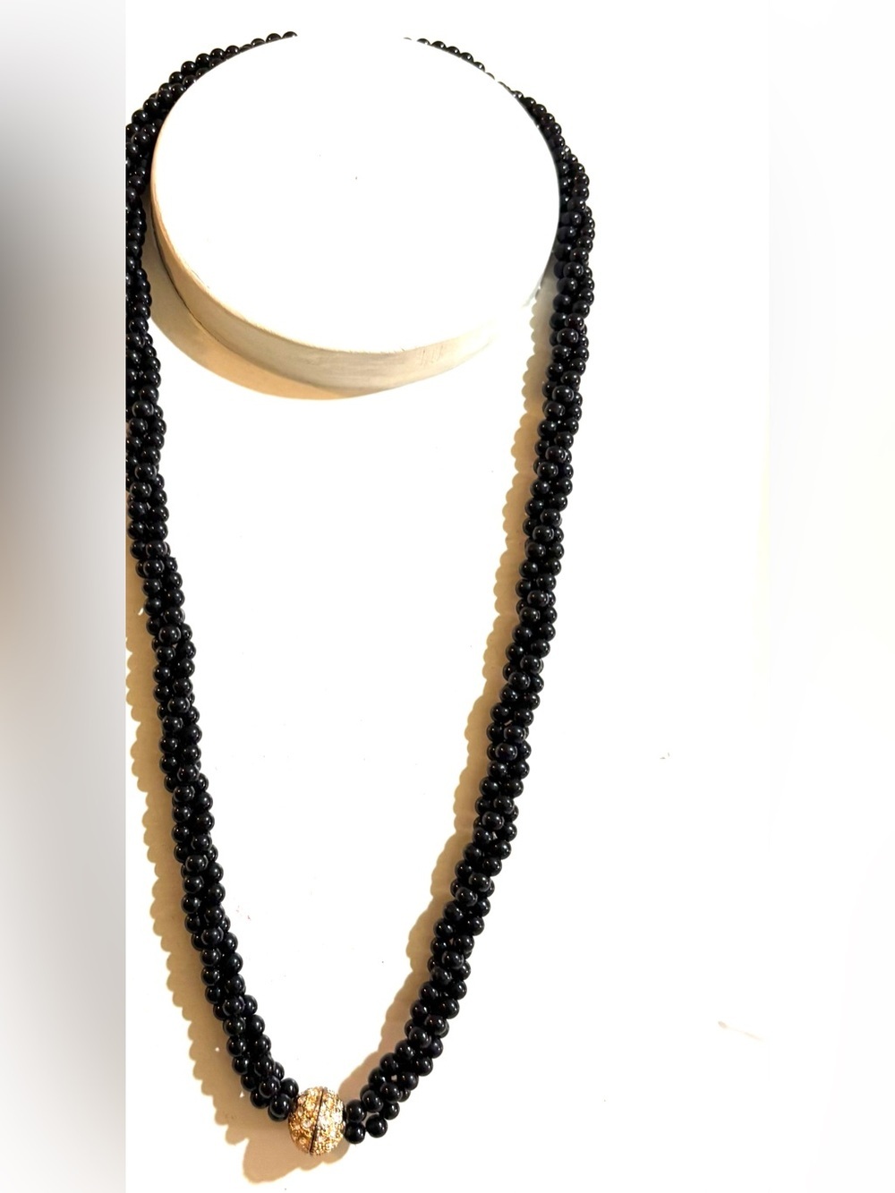 Vintage Black Beaded Necklace with Gold Accent Bead